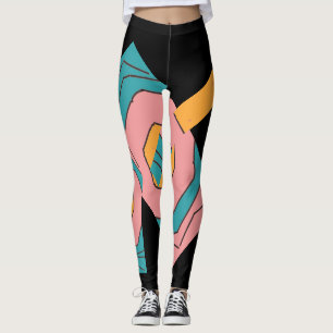 Geometric Abstract Design Turquoise, Gold, Pink Leggings