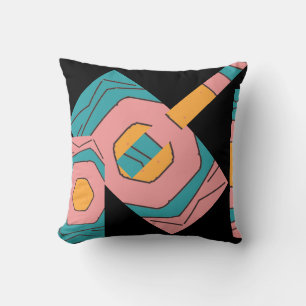 Geometric Abstract Design Turquoise, Gold, Pink Throw Pillow
