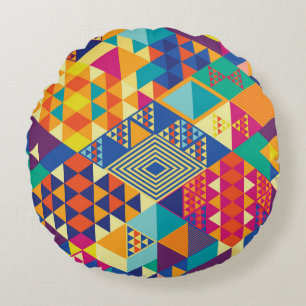 Geometric, abstract elements, vintage pattern. round pillow