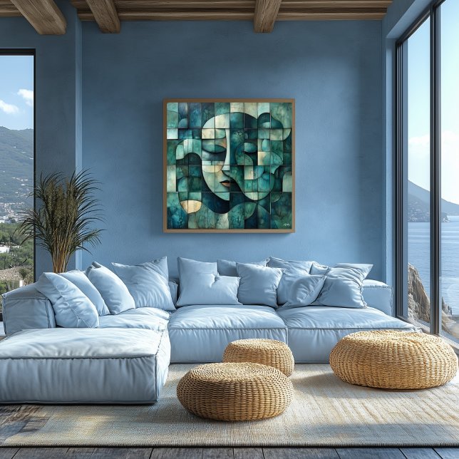 Geometric Abstract Face Art – Teal and Blue Wall Poster (Creator Uploaded)