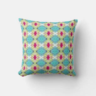 Geometric Abstract Green Yellow Red  Throw Pillow