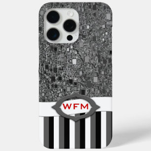 Geometric Abstract Monogram Black White Stripes iPhone 15 Pro Max Case