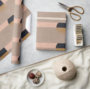 Geometric Abstract Moon Linear Modern Beige Wrapping Paper