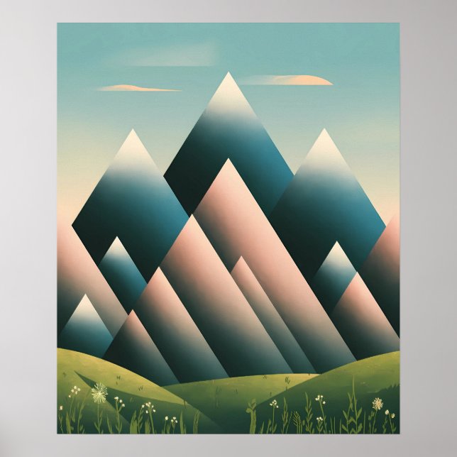 Geometric Abstract Mountain Modern Pastel Minimal Poster (Front)