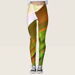 Geometric abstract orange green pattern leggings