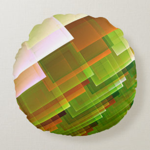 Geometric abstract orange green pattern round pillow