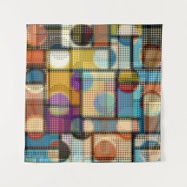 Geometric abstract pattern in low poly pixel art s tapestry (Front)