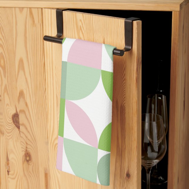 Geometric Abstract Pattern Pink and Green Kitchen Towel (Thirds Fold)