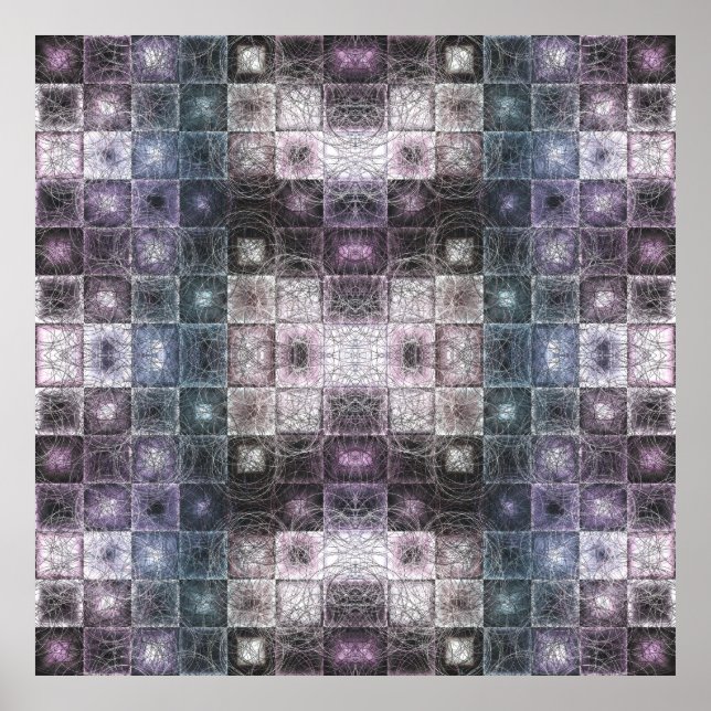 Geometric Abstract Pattern with Wireframe Cubes Poster (Front)