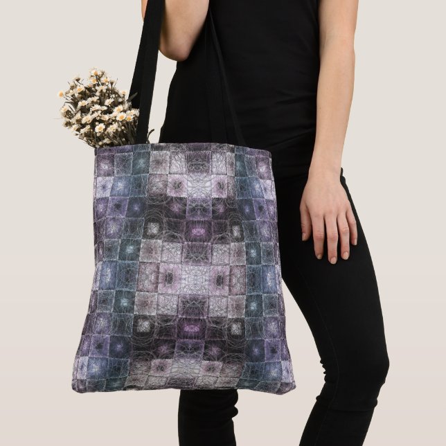Geometric Abstract Pattern with Wireframe Cubes Tote Bag (Close Up)