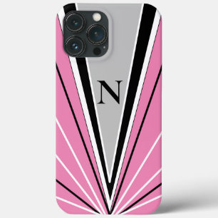 Geometric Abstract Pink Black White Monogram Chic iPhone 13 Pro Max Case