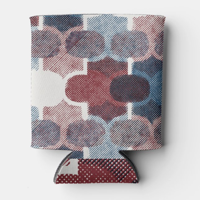 Geometric Abstract Red Blue Pattern Can Cooler (Front)