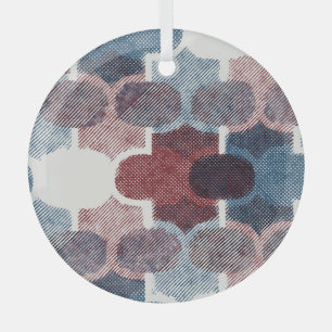 Geometric Abstract Red Blue Pattern Glass Ornament