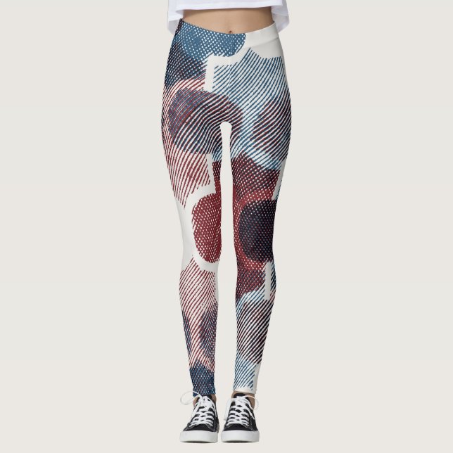 Geometric Abstract Red Blue Pattern Leggings (Front)