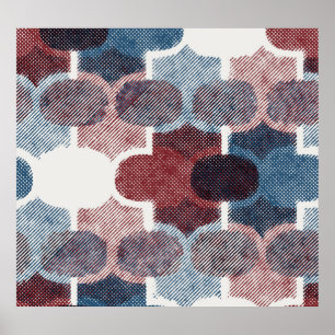 Geometric Abstract Red Blue Pattern Poster