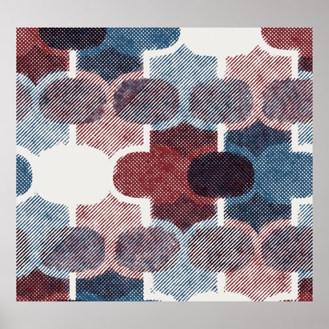 Geometric Abstract Red Blue Pattern Poster (Front)