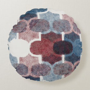 Geometric Abstract Red Blue Pattern Round Pillow