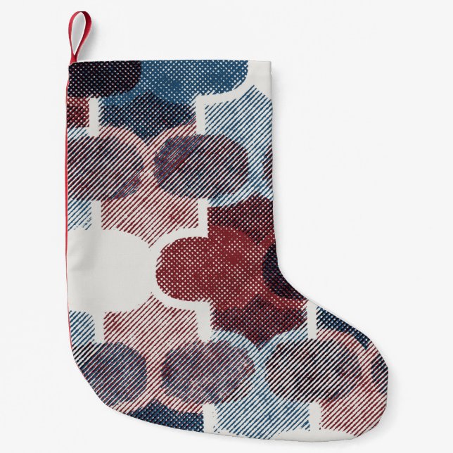 Geometric Abstract Red Blue Pattern Small Christmas Stocking (Front)