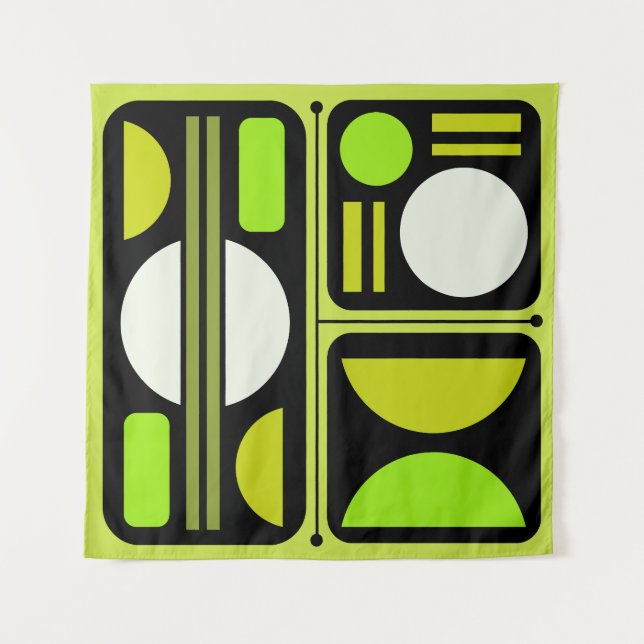 Geometric Abstract Retro Art Chartreuse Green Tapestry (Front)
