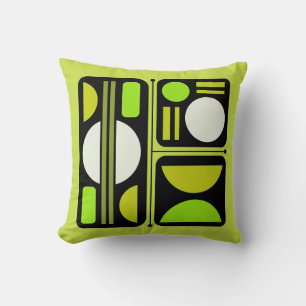 Geometric Abstract Retro Art Chartreuse Green Throw Pillow