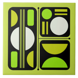 Geometric Abstract Retro Art Chartreuse Green Tile