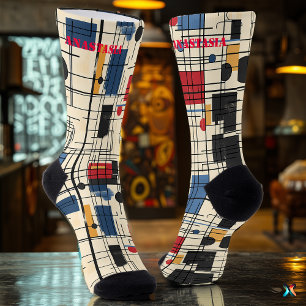 Geometric Abstract Socks with Bold Grid Design