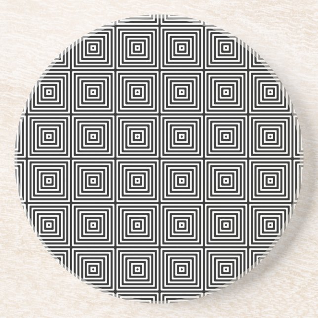 Geometric Abstract Squares in Black and White Coaster (Front)