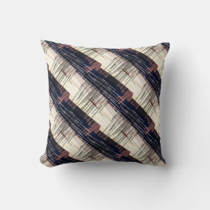 Geometric, abstract, striped, blue, beige, brown, throw pillow