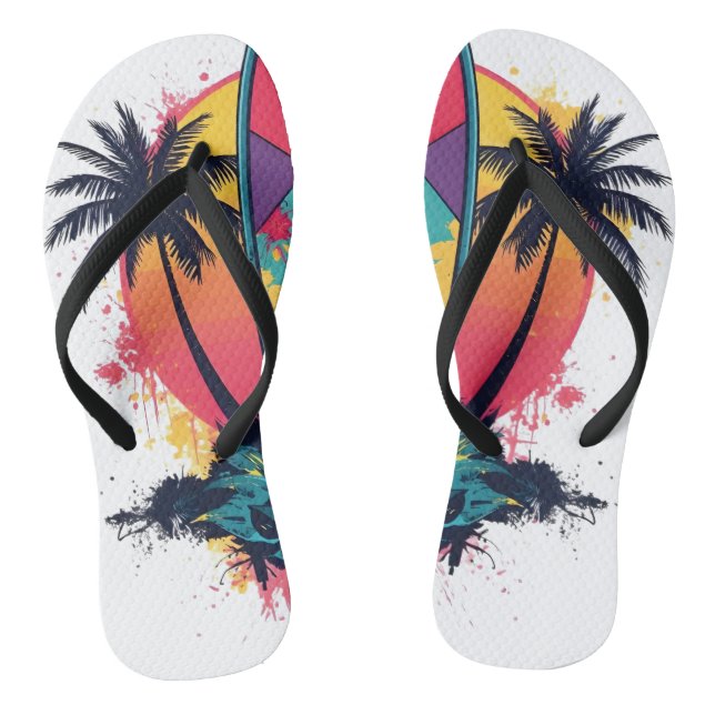 Geometric Abstract Surf Art Flip Flops - Colorful  (Footbed)
