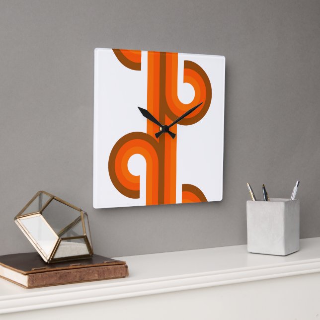 Geometric Abstract Wave Stripes Fusion Art Pattern Square Wall Clock (Office)