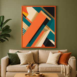 Geometric Abstract with Orange & Deep Teal Poster