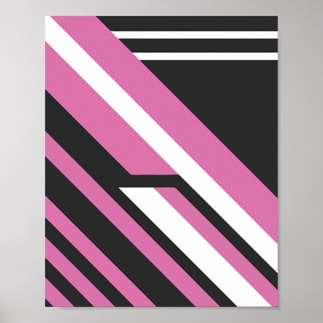Geometric Abstract with Pink and Black Stripes Poster (Front)