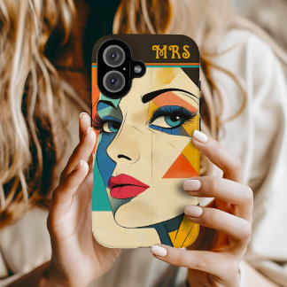 Geometric Abstract Woman with Aqua Eyes iPhone 16 Case