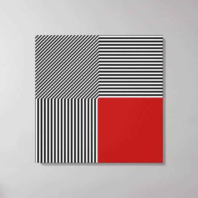 Geometric abstraction, B/W stripes red square Canvas Print (Front)