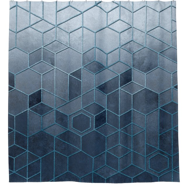 Geometric abstraction of hexagons on a blue relief (Front)