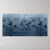 Geometric abstraction of hexagons on a blue relief