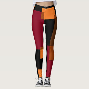 Geometric Abstraction Red Orange Brown Black  Leggings