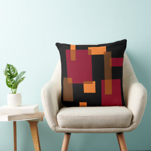 Geometric Abstraction Red Orange Brown Black  Throw Pillow