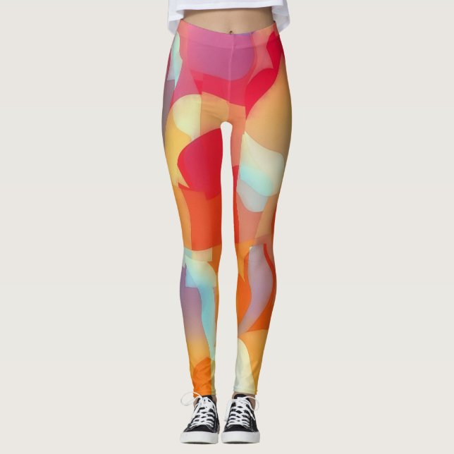 Geometric and Curves Colourful Art Leggings (Front)