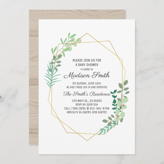 Geometric and Greenery Baby Shower Invitation (Front/Back)
