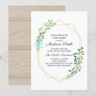 Geometric and Greenery Baby Shower Invitation