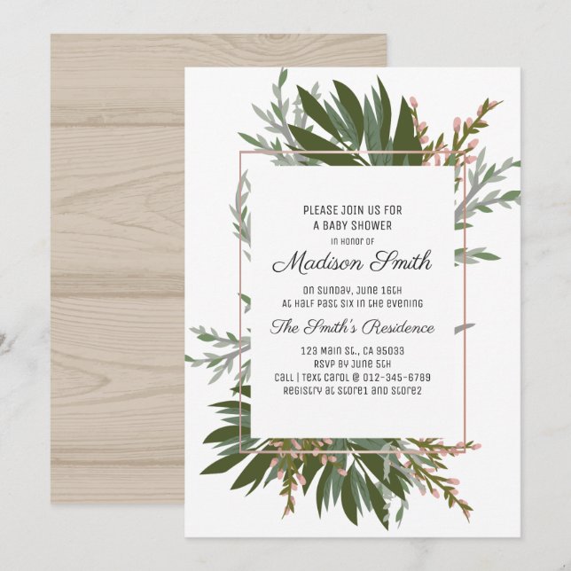 Geometric and Greenery Baby Shower Invitation (Front/Back)