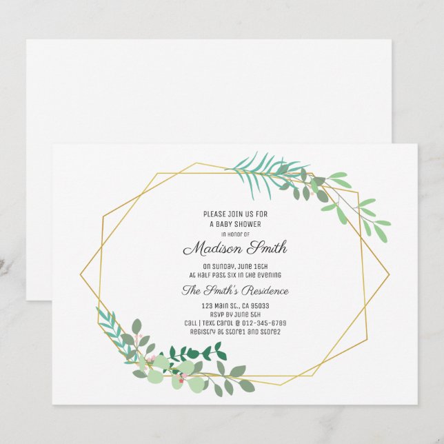 Geometric and Greenery Baby Shower Invitation (Front/Back)