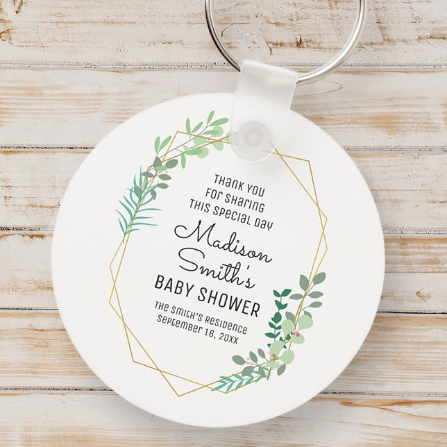 Geometric and Greenery Baby Shower Party Favor Keychain (Creator Uploaded)