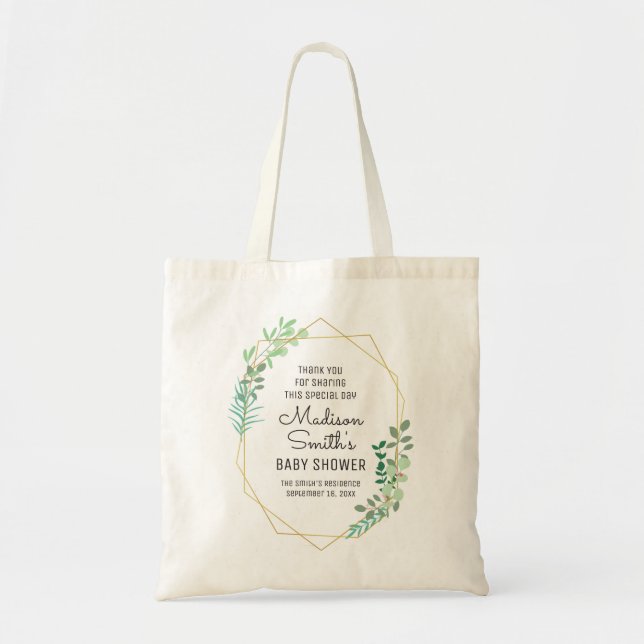 Geometric and Greenery Baby Shower Party Favour Tote Bag (Front)