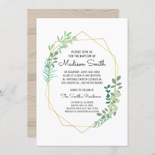 Geometric and Greenery Baptism Invitation