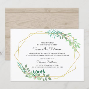 Geometric and Greenery Baptism Invitation