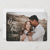 Geometric and script wedding photo