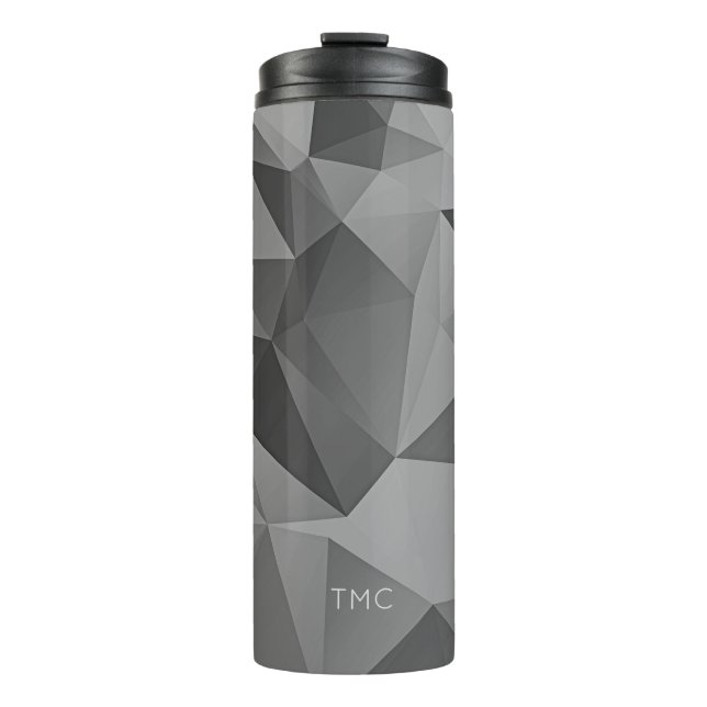 Geometric Angles Modern INITIALS Grey Tones Cool Thermal Tumbler (Front)
