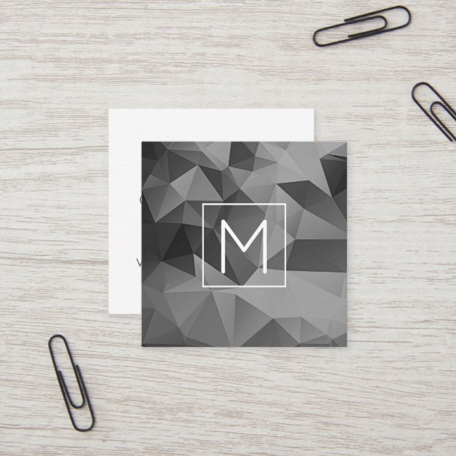 Geometric Angles Monogram INITIAL Grey Modern Cool Square Business Card (Front/Back In Situ)